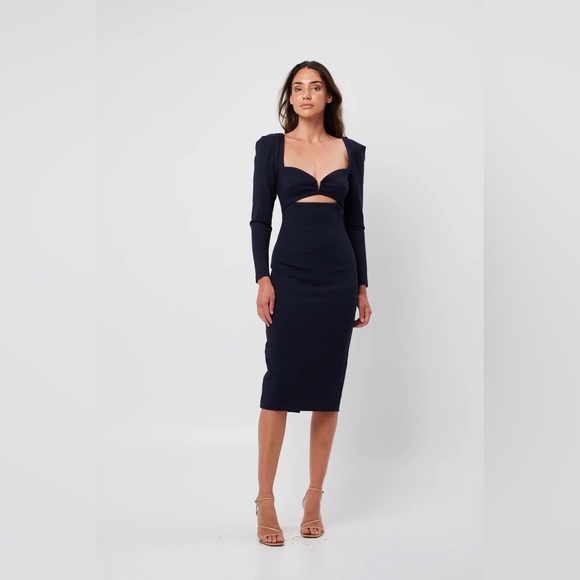 Elliatt Scarlette Long Sleeve Midi Dress in Navy Size Small NWT - Picture 1 of 9